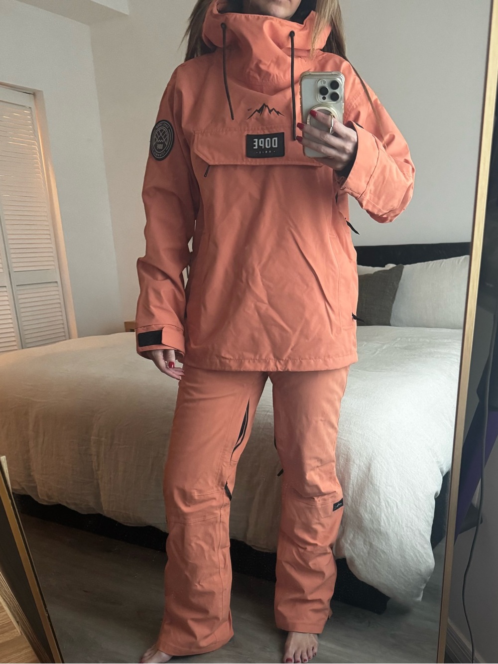 DOPE Snow Peach-Orange Boot Flare Snow Pants & Jacket Set (Both size Small)